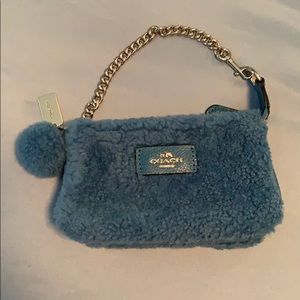 Peacock Blue Fur Mini Coach purse